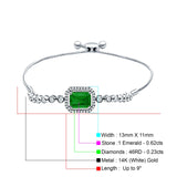 14K White Gold Emerald Cut Green Emerald Adjustable Bolo Chain Bracelet Natural Diamond