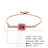 14K Rose Gold Emerald Cut Ruby Adjustable Bolo Chain Bracelet Natural Diamond