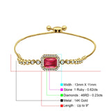 14K Yellow Gold Emerald Cut Ruby Adjustable Bolo Chain Bracelet Natural Diamond