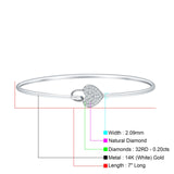 14K Gold 2.09mm Heart Lock Hook Bangle Bracelet Round Natural Diamond