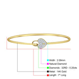 14K Gold 2.09mm Heart Lock Hook Bangle Bracelet Round Natural Diamond