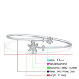 14K Gold 2.2mm Palm Tree Bangle Bracelet Round Natural Diamond