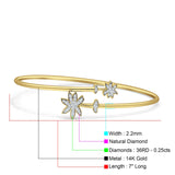 14K Gold 2.2mm Palm Tree Bangle Bracelet Round Natural Diamond