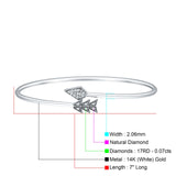 14K Gold Arrow Feather Cuff 2.06mm Adjustable Bangle Bracelet Natural Diamond