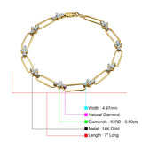14K Gold Paperclip Style Cross Design Round Natural Diamond Bracelet