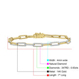 14K Gold 4mm Paperclip Bracelet Interlock Round Natural Diamond