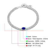 14K White Gold Oval Blue Sapphire Cluster Natural Diamond Cuban Link Chain Bracelet