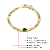 14K Yellow Gold Oval Green Emerald Cluster Natural Diamond Cuban Link Chain Bracelet