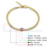 14K Gold Oval Amethyst 4mm Link Chain Bracelet Round Natural Diamond