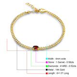 14K Gold Oval Garnet 4mm Link Chain Bracelet Round Natural Diamond