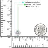 Round 8mm Cubic Zirconia Solitaire Stud Earring Bezel Set 925 Sterling Silver