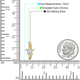 Star Floral Hoop Earring Cubic Zirconia 925 Sterling Silver