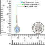 Oval Halo Flower Drop Dangle Leverback Earring Cubic Zirconia 925 Sterling Silver
