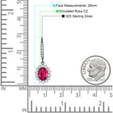 Oval Halo Flower Drop Dangle Leverback Earring Cubic Zirconia 925 Sterling Silver