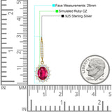 Oval Halo Flower Drop Dangle Leverback Earring Cubic Zirconia 925 Sterling Silver