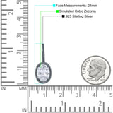 Oval Solitaire Drop Dangle Leverback Earring Cubic Zirconia 925 Sterling Silver