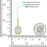 Oval Solitaire Drop Dangle Leverback Earring Cubic Zirconia 925 Sterling Silver