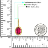 Oval Solitaire Drop Dangle Leverback Earring Cubic Zirconia 925 Sterling Silver