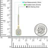 Emerald Cut CLuster Cubic Zirconia Drop Dangle Leverback Earrings 925 Sterling Silver