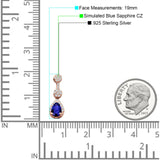 Drop Dangle 19mm Pear Stud Earrings Blue Sapphire CZ 925 Sterling Silver
