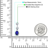 Drop Dangle 19mm Pear Stud Earrings Blue Sapphire CZ 925 Sterling Silver