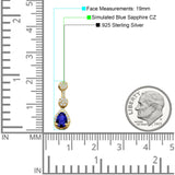 Drop Dangle 19mm Pear Stud Earrings Blue Sapphire CZ 925 Sterling Silver