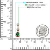 Drop Dangle 19mm Pear Stud Earrings Green Emerald CZ 925 Sterling Silver
