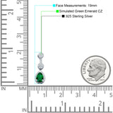 Drop Dangle 19mm Pear Stud Earrings Green Emerald CZ 925 Sterling Silver