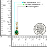 Drop Dangle 19mm Pear Stud Earrings Green Emerald CZ 925 Sterling Silver