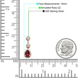 Drop Dangle 19mm Pear Stud Earrings Ruby CZ 925 Sterling Silver