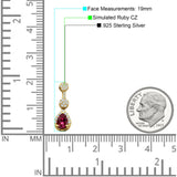 Drop Dangle 19mm Pear Stud Earrings Ruby CZ 925 Sterling Silver