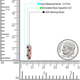 Minimalist 12.7mm Round CZ & Blue Sapphire CZ Hoop Earrings 925 Sterling Silver