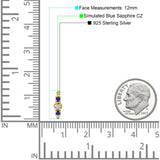 Minimalist 12mm Round CZ & Blue Sapphire CZ Trio Hoop Earrings 925 Sterling Silver