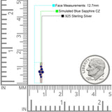 Minimalist 12.7mm Round CZ & Blue Sapphire CZ Hoop Earrings 925 Sterling Silver