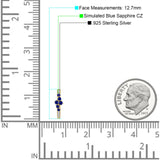 Minimalist 12.7mm Round CZ & Blue Sapphire CZ Hoop Earrings 925 Sterling Silver