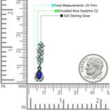 Dangle Drop Pear Stud Earrings Blue Sapphire CZ 925 Sterling Silver