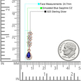 Dangle Drop Pear Stud Earrings Blue Sapphire CZ 925 Sterling Silver