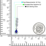 Dangle Drop Pear Stud Earrings Blue Sapphire CZ 925 Sterling Silver