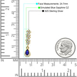 Dangle Drop Pear Stud Earrings Blue Sapphire CZ 925 Sterling Silver