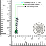 Dangle Drop Pear Stud Earrings Green Emerald CZ 925 Sterling Silver