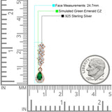 Dangle Drop Pear Stud Earrings Green Emerald CZ 925 Sterling Silver