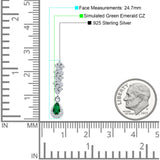 Dangle Drop Pear Stud Earrings Green Emerald CZ 925 Sterling Silver