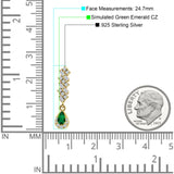 Dangle Drop Pear Stud Earrings Green Emerald CZ 925 Sterling Silver