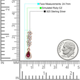 Dangle Drop Pear Stud Earrings Ruby CZ 925 Sterling Silver