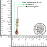 Dangle Drop Pear Stud Earrings Ruby CZ 925 Sterling Silver