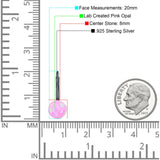 Round 8mm Lab Created Pink Opal Leverback Earrings 925 Sterling Silver