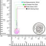 Round 8mm Lab Created Pink Opal Leverback Earrings 925 Sterling Silver