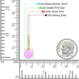 Round 8mm Lab Created Pink Opal Leverback Earrings 925 Sterling Silver