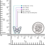 Minimalist 10.7mm Butterfly Stud Earrings Cubic Zirconia 925 Sterling Silver