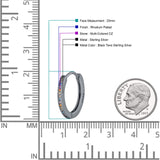 Round 20mm Multicolor Cubic Zirconia Huggie Hoop Earrings 925 Sterling Silver